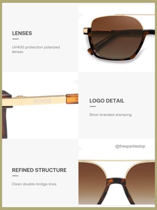 Polarized Retro Square Aviator Sunglasses with UV400 Protection main image 5